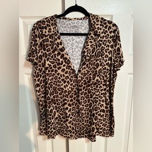 Torrid Super Soft Button Through Short Sleeve Sleep Shirt, Leopard, Size 0